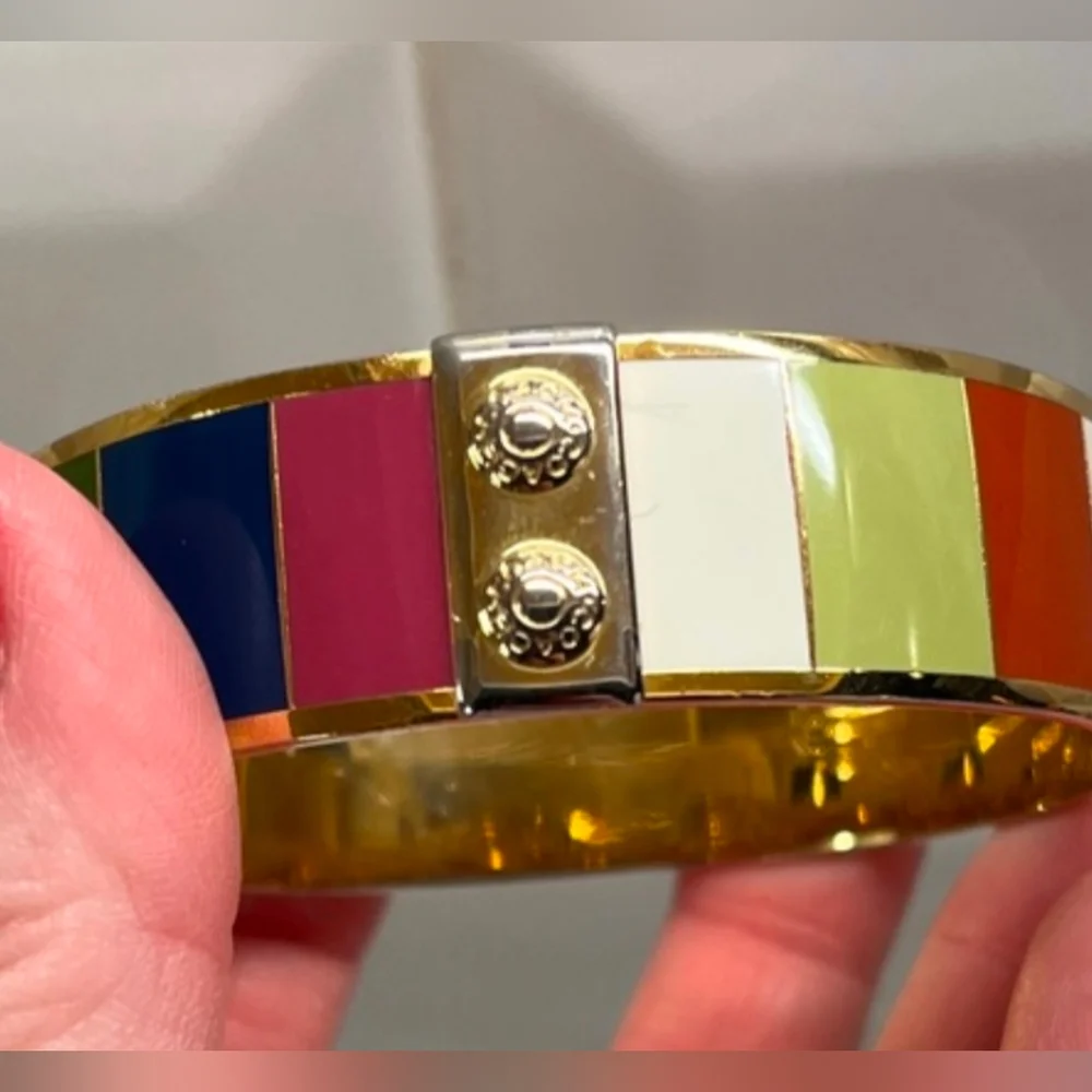 Coach Legacy Enamel Gold-tone Bangle Bracelet with Dust Bag - Picture 3 of 11